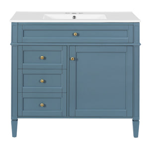 36" Bathroom Vanity with Ceramic Sink and Storage Drawers - Multiple Colors