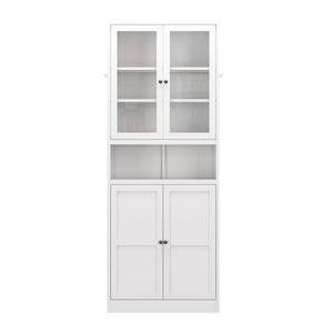 Metal Kitchen Pantry Cabinet Tall Storage With Adjustable Shelves, Heavy Duty Stainless Steel Frame - White
