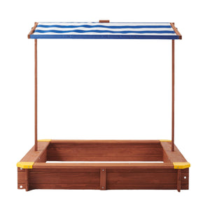Kids Sandbox With Cover, Sand Box With Adjustable Canopy, Large Outdoor Cedar Sandpit For Backyard Play - Reddish Brown