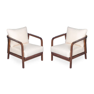 Outdoor Lounge Chair With Woven Backrest, Solid Wood Frame, Comfortable Cushions