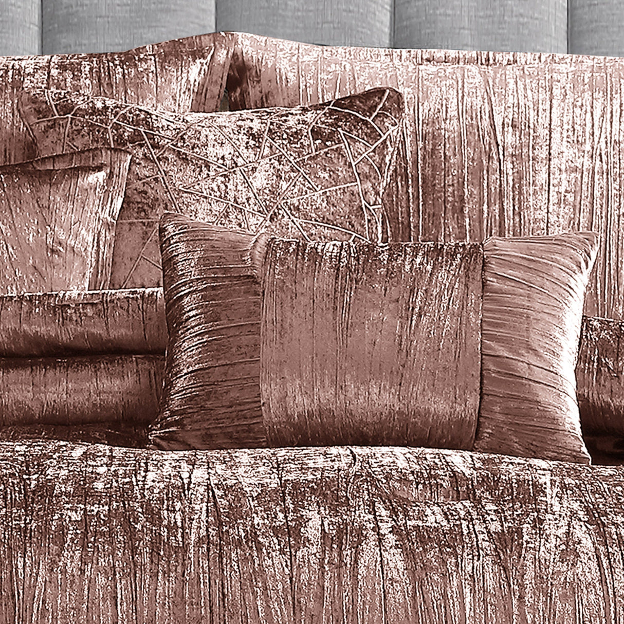 Blush Crinkle Velvet 7Pc Bedding Ensemble