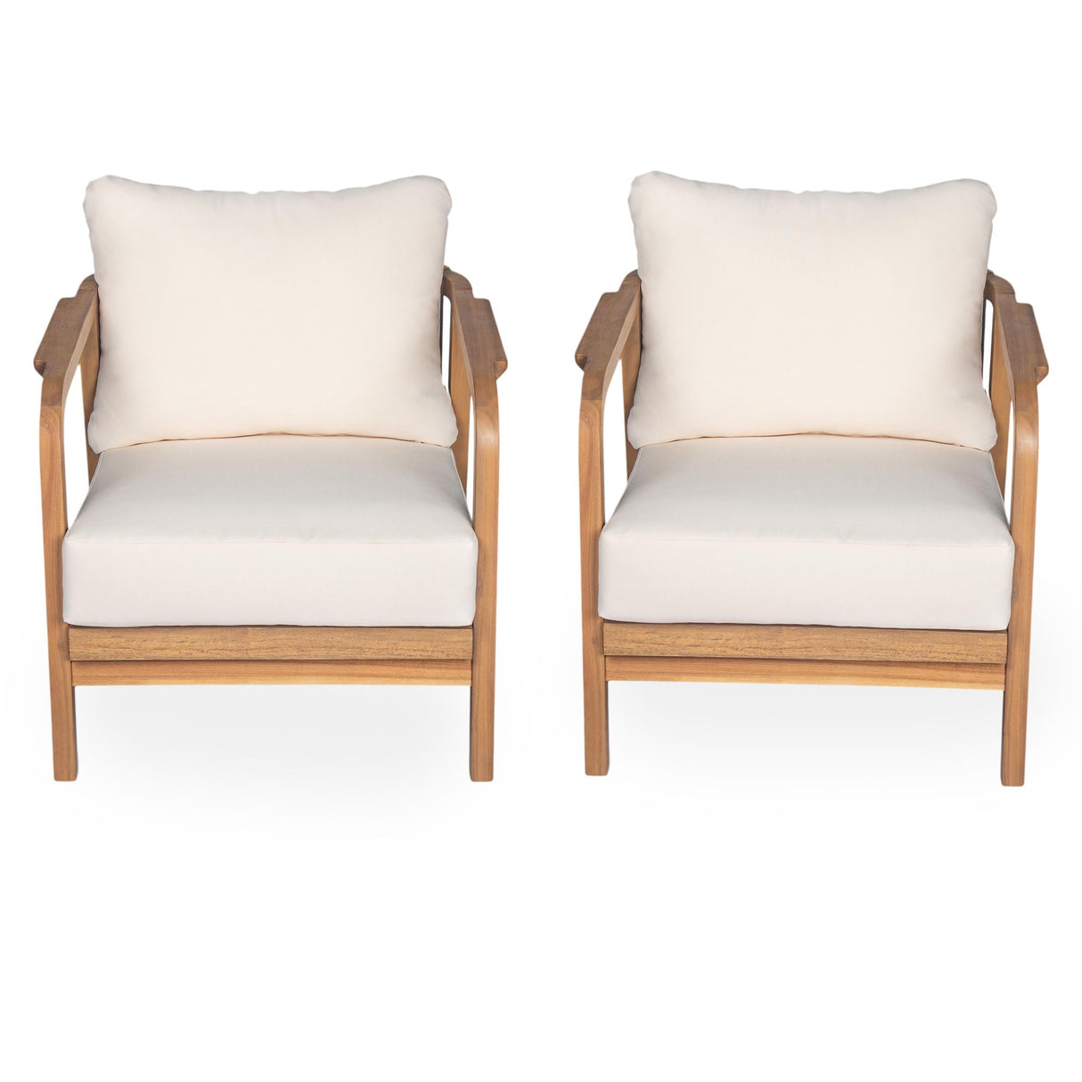 Outdoor Lounge Chair With Woven Backrest, Solid Wood Frame, Comfortable Cushions