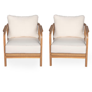 Outdoor Lounge Chair With Woven Backrest, Solid Wood Frame, Comfortable Cushions