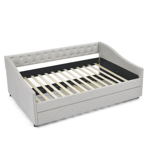 Upholstered Tufted Daybed With Drawers, Waved Arms