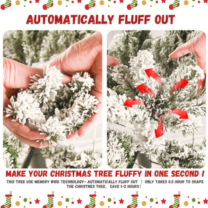 8FT Flocked Christmas Tree with 1445 Tips – Snowy PVC & Hard Needle Branches