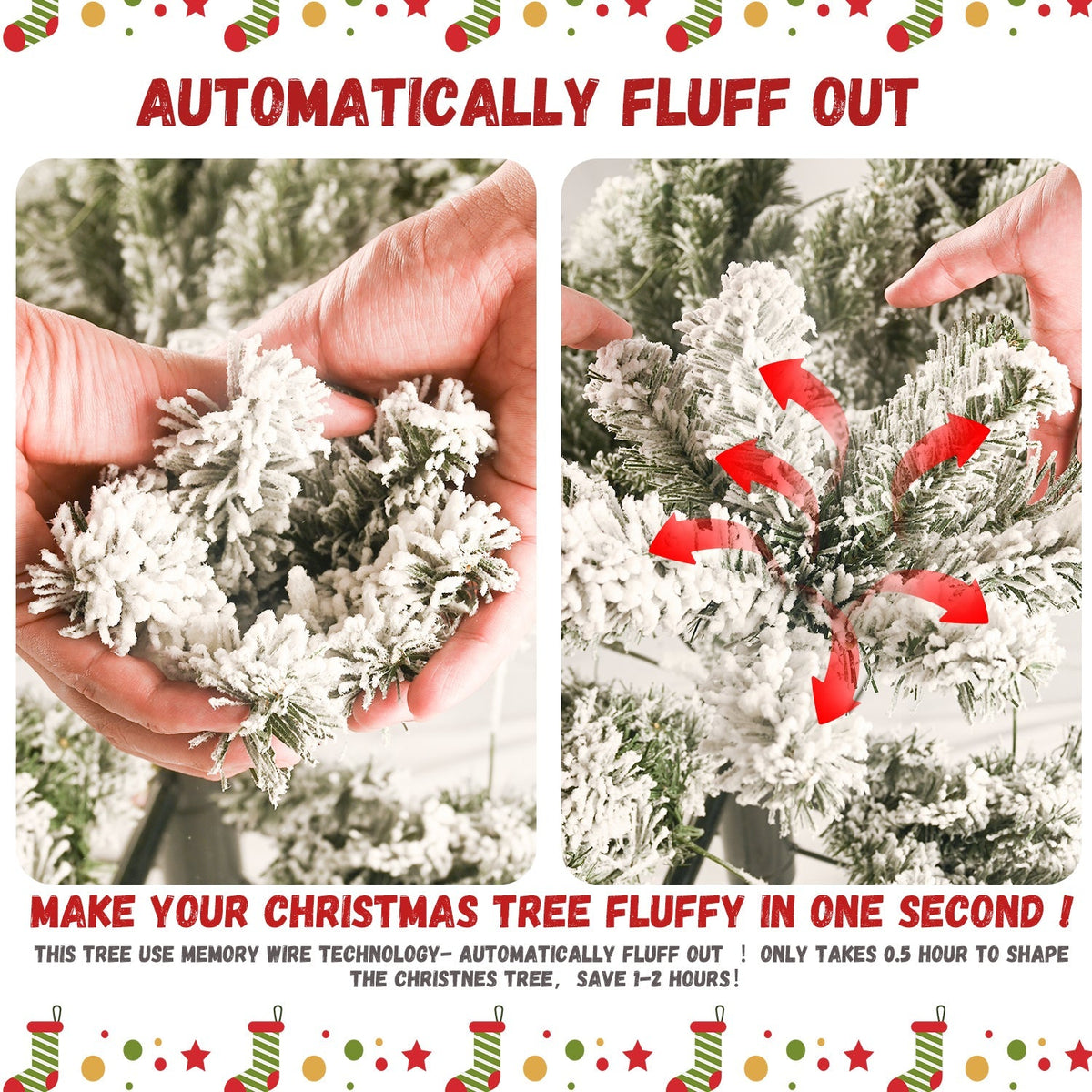 6FT Flocked Christmas Tree with 752 Tips - Snow-Flocked Finish