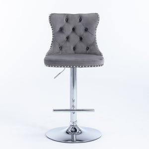 Swivel Barstools Adjusatble Seat Height From 25-33", Modern Upholstered Base Bar Stools With Backs Comfortable Tufted For Home Pub And Kitchen Island (Set of 2)
