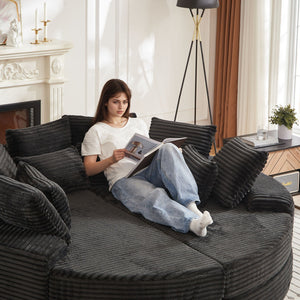 Round Oversized Sofa Bed With 5 Throw Pillows