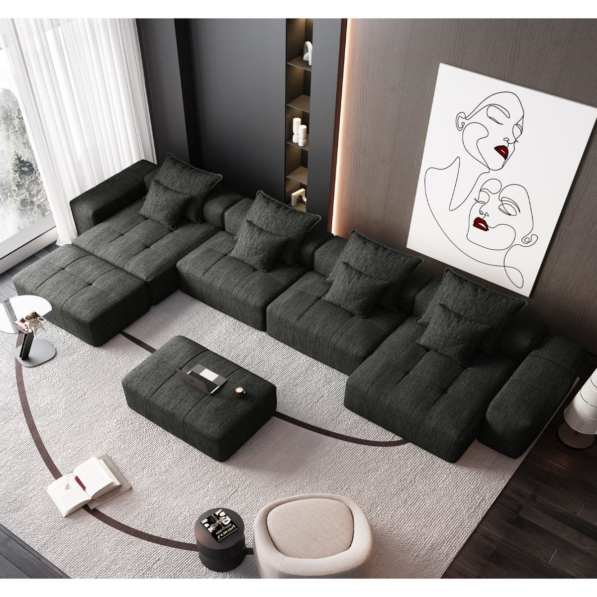 Modern Oversized Modular Sectional Sofa with Pillows - Multiple Colors