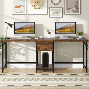 2 Person Computer Desk With Drawers And Shelves, Extra Long Double Workstation