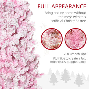 Prelit Snow Flocked Artificial Christmas Tree with LED Lights - Pink, 7.5ft