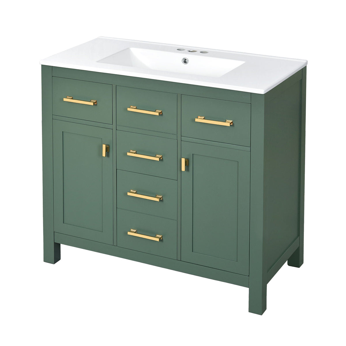 Modern Bathroom Vanity With 36" Resin Sink – 4 Drawer Storage Cabinet