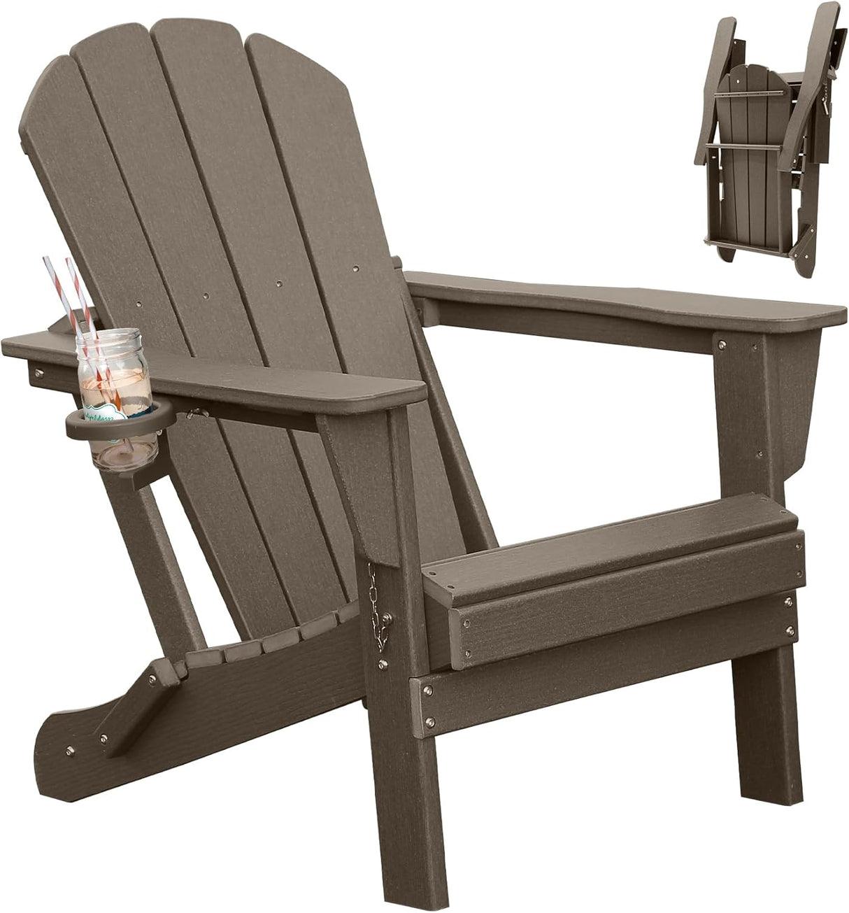 Adirondack Chair, Folding HDPE Outdoor Seating with Cup Holder