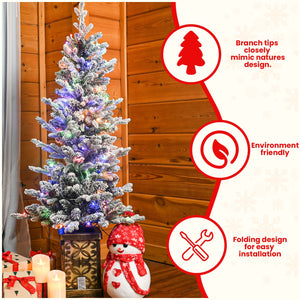 4FT Flocked Christmas Tree with Multicolour LED Lights