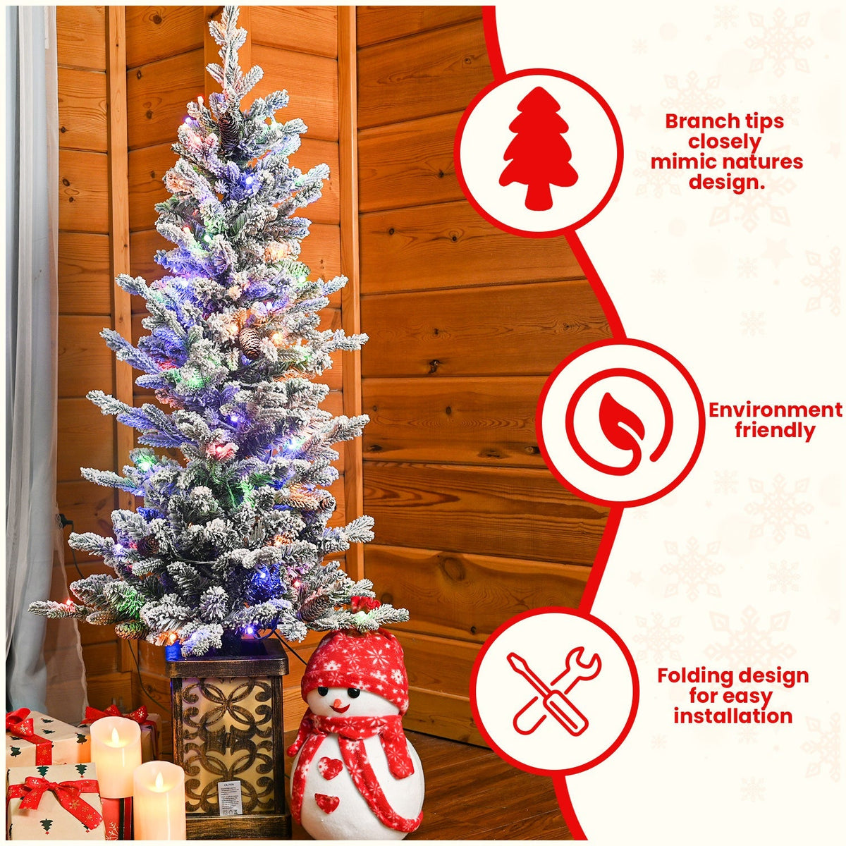 4FT Flocked Christmas Tree with Multicolour LED Lights - Multicolour