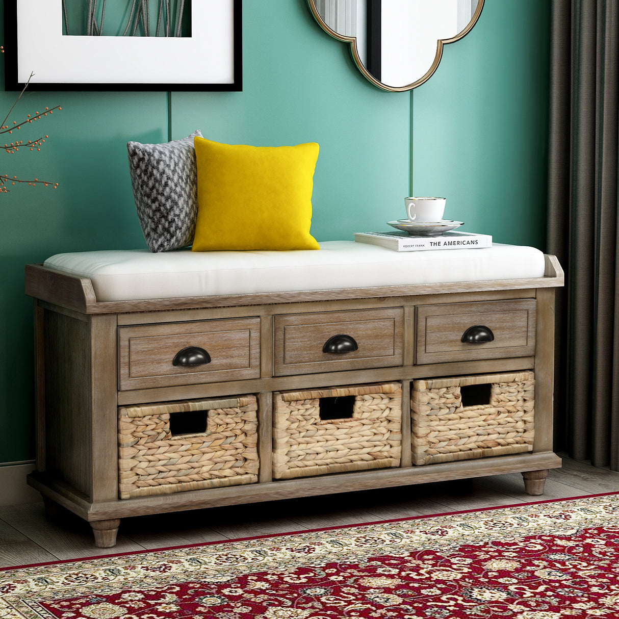 Rustic Storage Bench with 3 Drawers