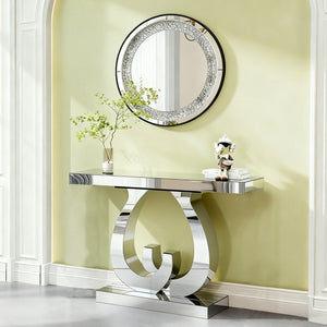 Modern Mirror Side Table with Double C-Shape Base