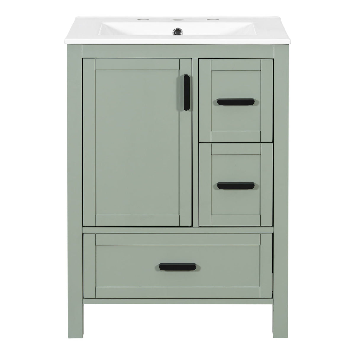 Bathroom Vanity with Sink, Soft-Close Doors & 3 Drawers - White, Black, Green