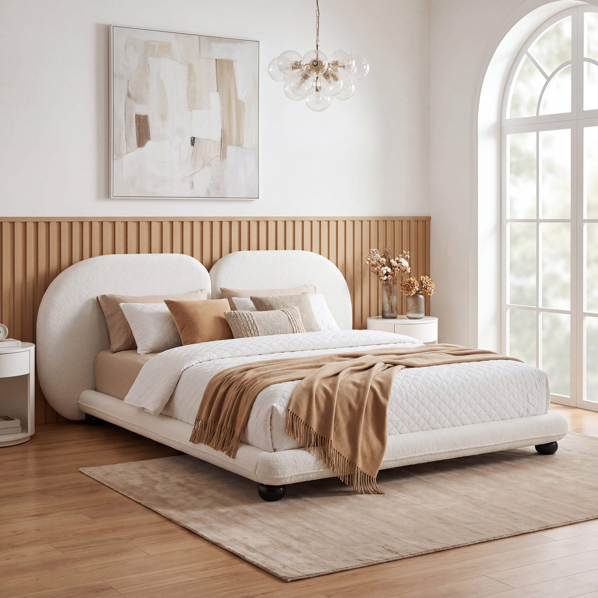Extra Thick Upholstered Platform Bed Frame with Luxury Split Headboard