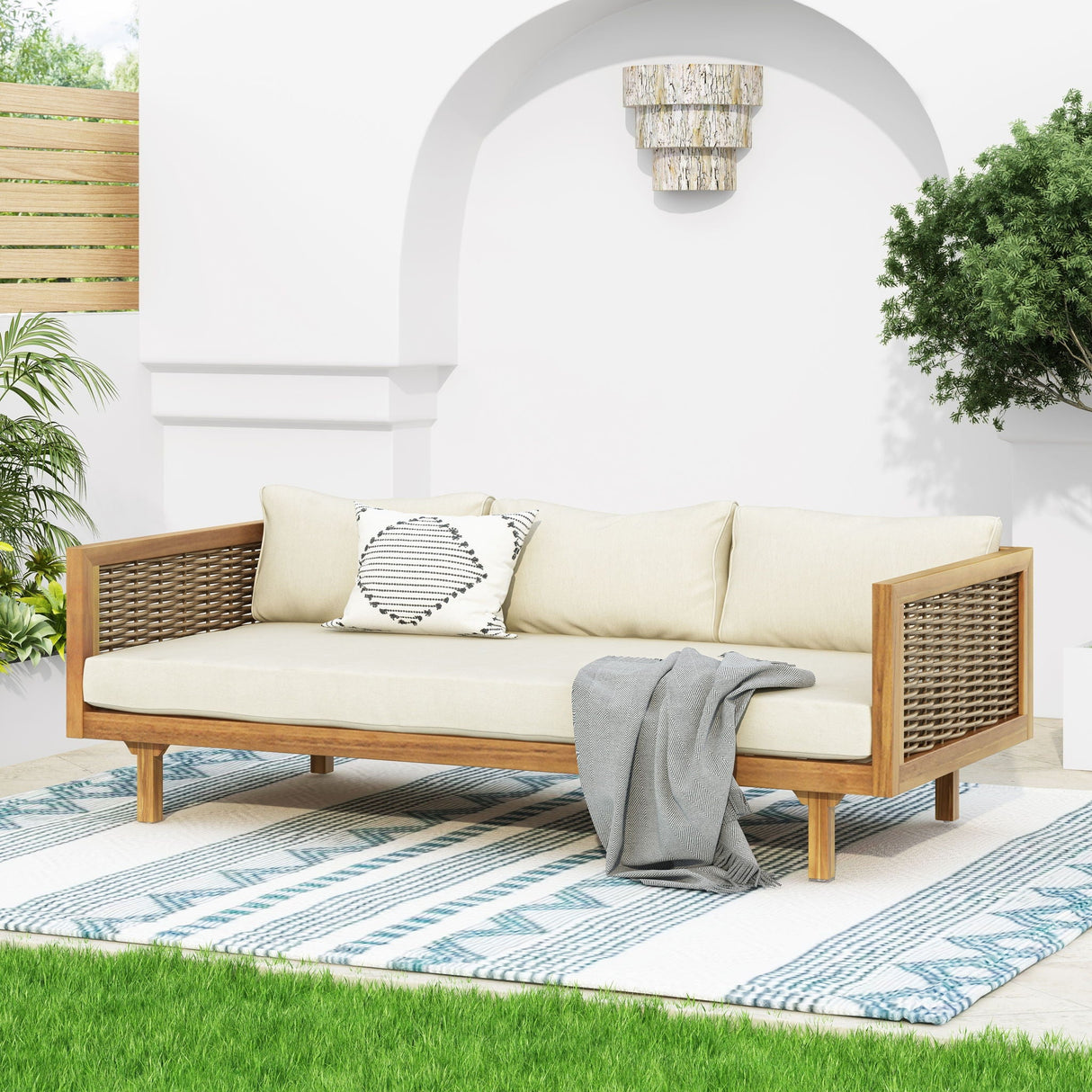 Claremont 3 Seater Daybed Teak Acacia Wood Water Resistant Cushions