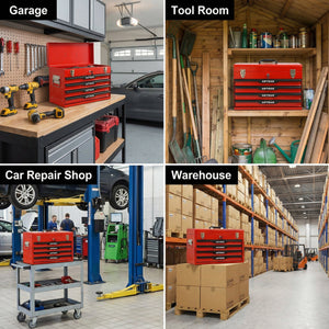 20-Inch Steel Tool Box with Drawers – Portable Storage, Red