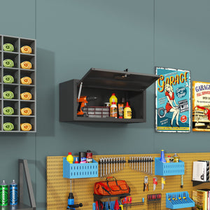 Heavy Duty, Metal Wall Mounted Tool Storage Cabinet Steel Metal Garage Storage Cabinet - Black / Gray
