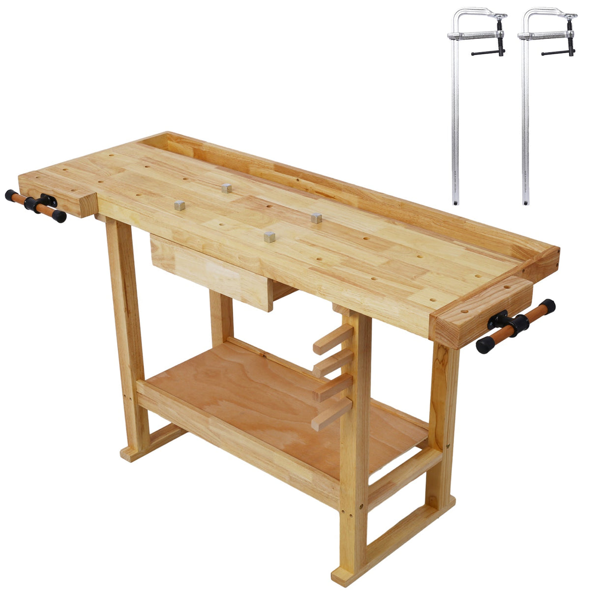 55-Inch Wood Workbench with Bar Clamps Set