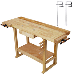 55-Inch Wood Workbench with Bar Clamps Set