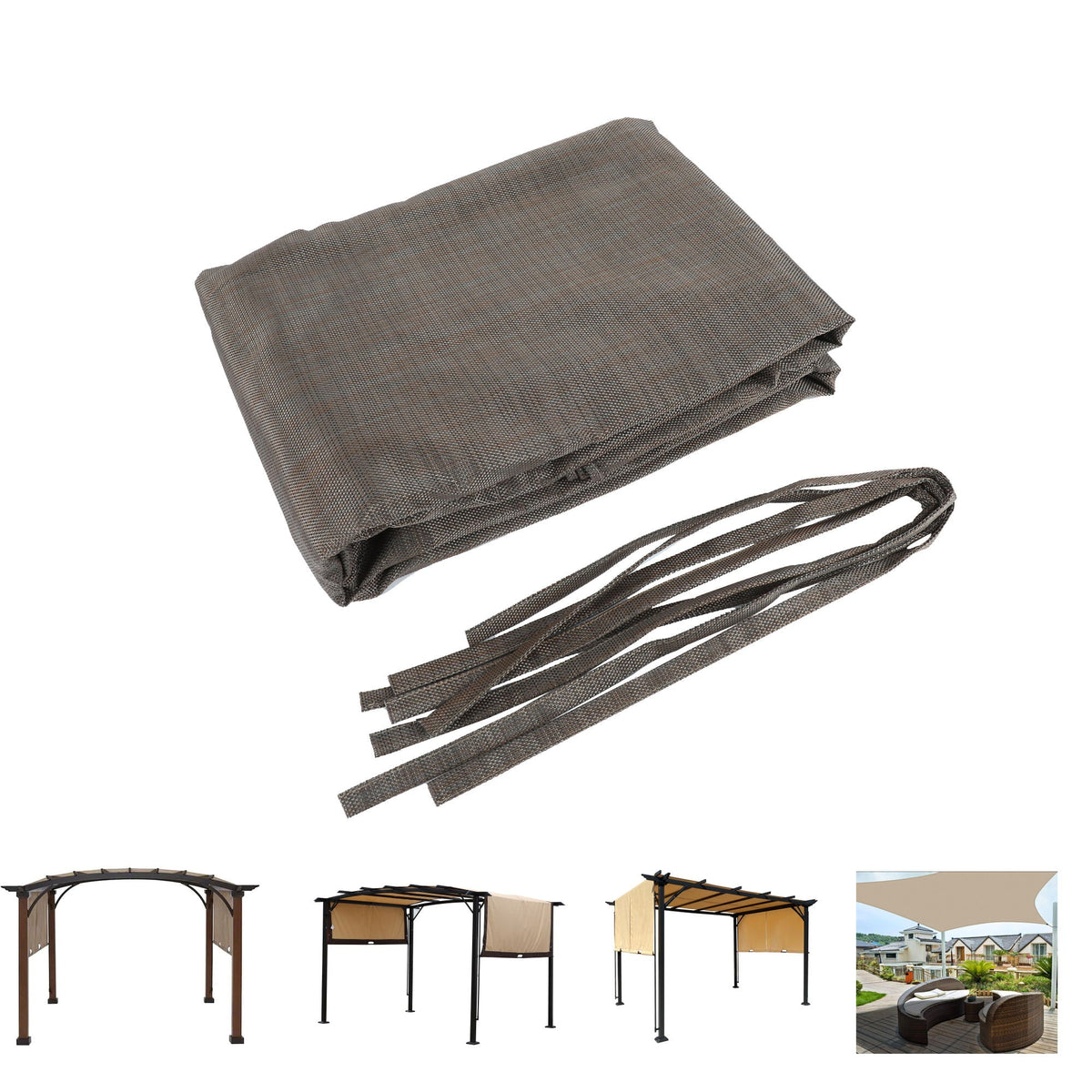 13' X 7.7' Outdoor Pergola Sun Shade Cover Cloth Patio Canopy Hdpe Permeable With Grommets - Brown
