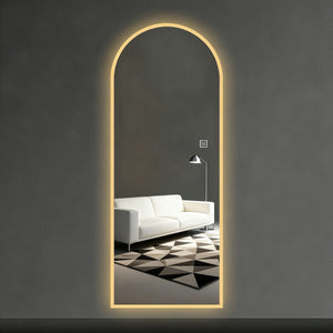 LED Full Length Wall Mirror With Symmetrical Arch Design, Dimmable 3 Color Temperature Lighting - Silver