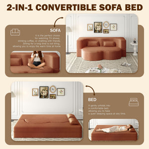 Modern Floor Sofa With 2 Pillows, Convertible Twin Size Folding Mattress For Living Room