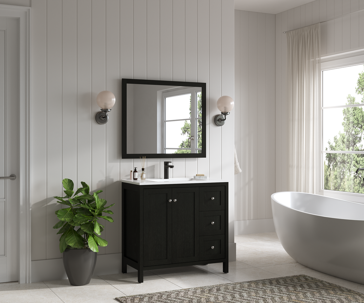 35.5" Modern Bathroom Vanity with Basin