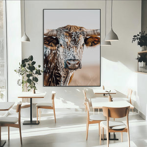 Texas Longhorn Wall Art Canvas Print – Speckled Horned Bull