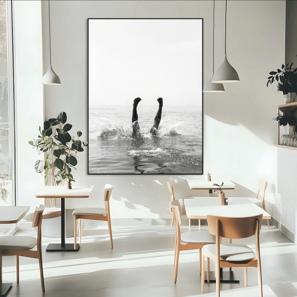 Minimal Ocean Wall Art Canvas Print – Framed Monochrome