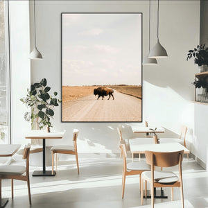 Bison Crossing Wall Art Canvas Print – Framed Western