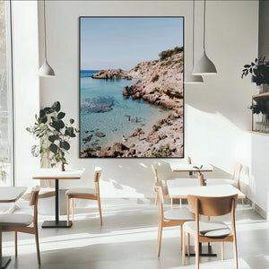 Clear Blue Water Beach Wall Art – Framed Rocky Cove Canvas
