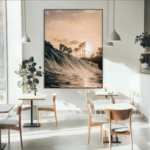 Sunset Wave Ocean Wall Art – Framed Palm Tree Canvas