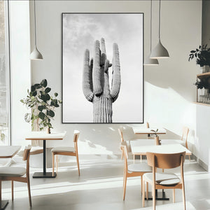 Saguaro Cactus Wall Art – Black and White Desert Canvas