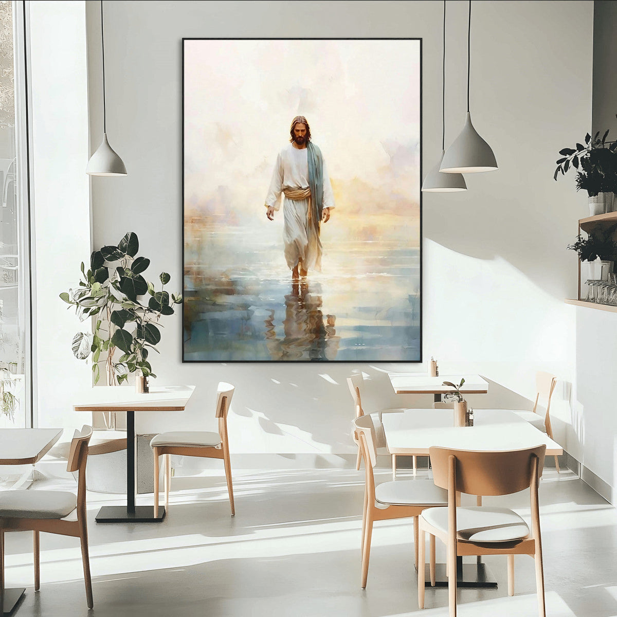Jesus Walking on Water Wall Art Canvas Print, Christian Wall