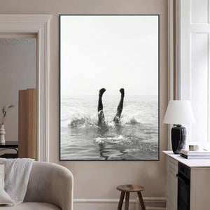 Minimal Ocean Wall Art Canvas Print – Framed Monochrome
