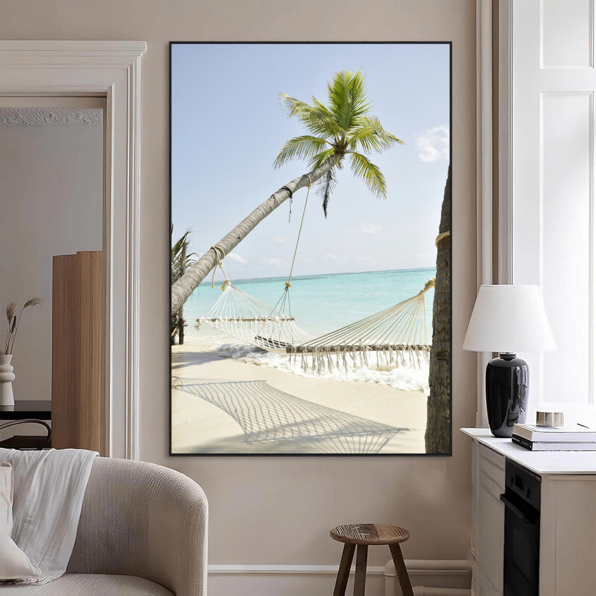 Beach Hammock Wall Art Canvas Print – Framed Tropical