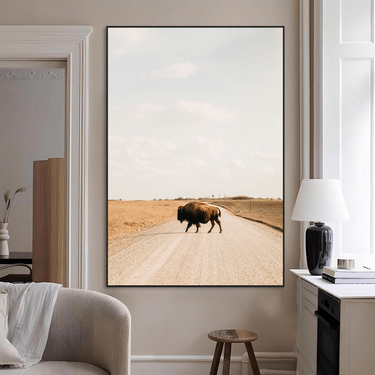 Bison Crossing Wall Art Canvas Print – Framed Western