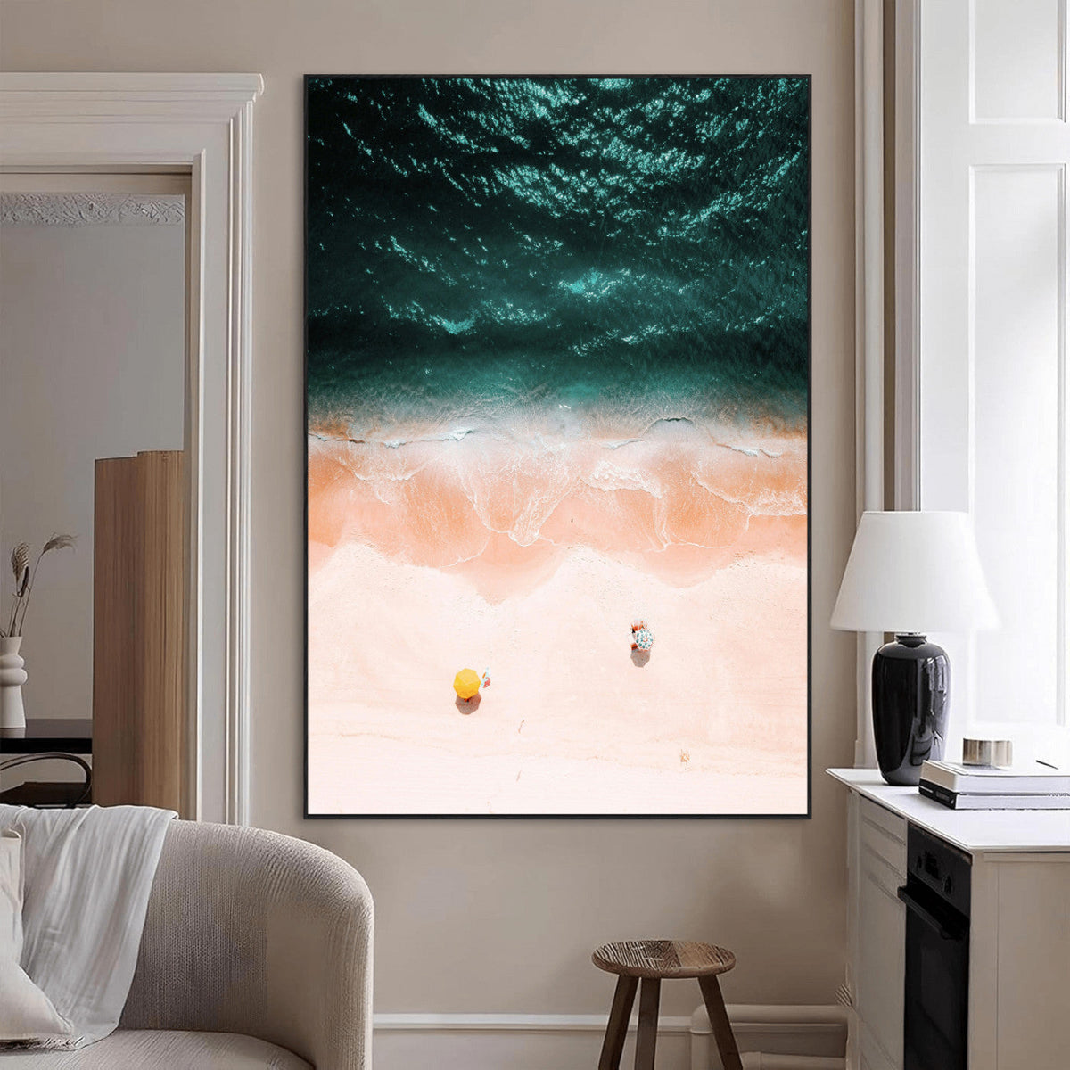 Aerial Serenity Wall Art Canvas Print – Gentle Waves Peach
