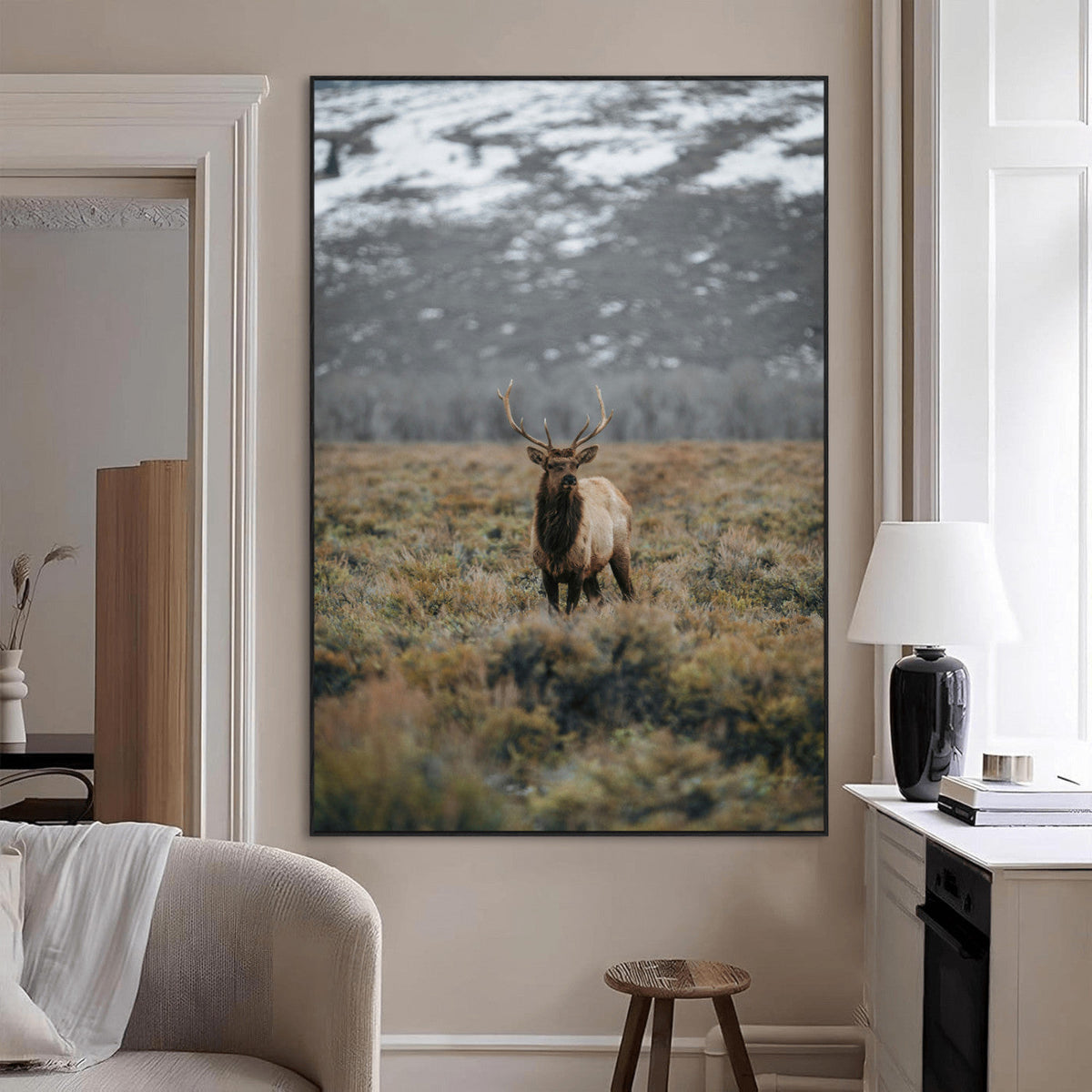 Wild Elk Wall Art Canvas Print – Framed Mountain Wilderness
