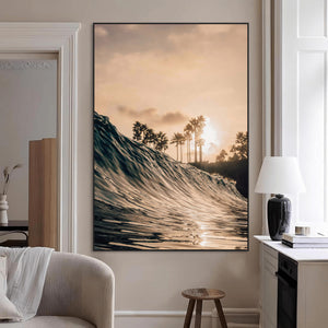 Sunset Wave Ocean Wall Art – Framed Palm Tree Canvas