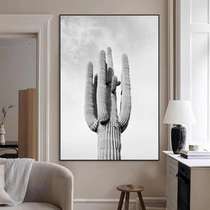 Saguaro Cactus Wall Art – Black and White Desert Canvas