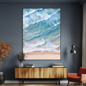 Aerial Ocean View Wall Art Canvas Print – Framed Soft Blue