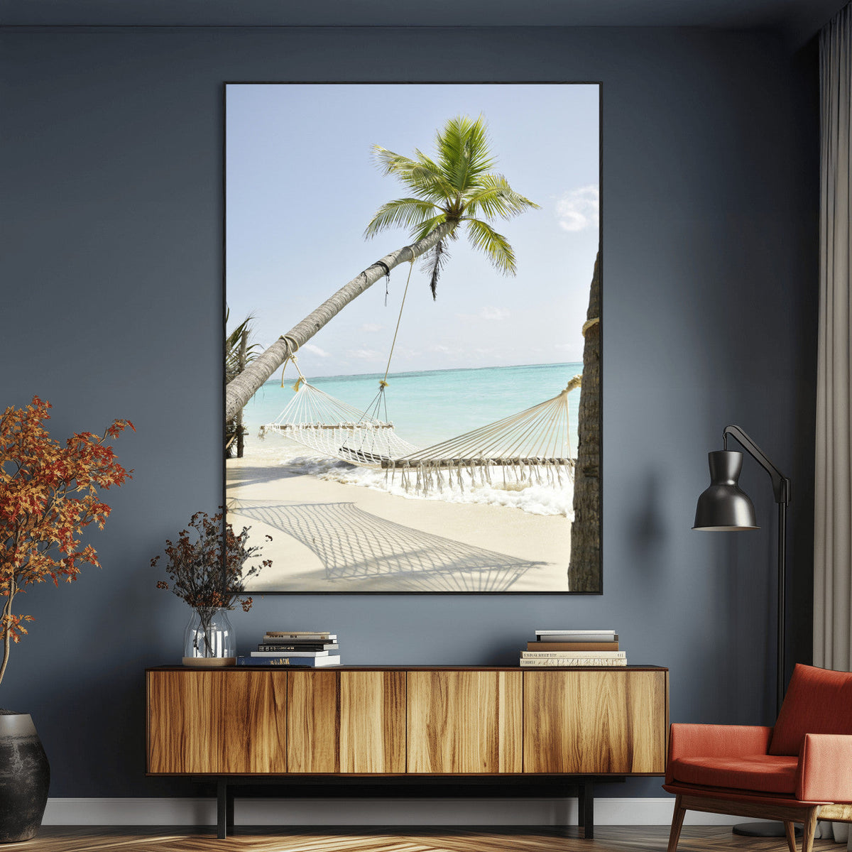 Beach Hammock Wall Art Canvas Print – Framed Tropical