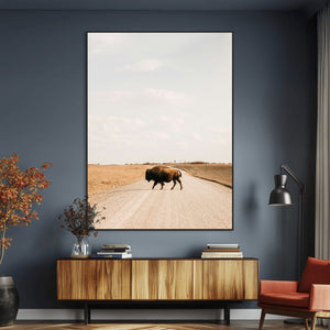 Bison Crossing Wall Art Canvas Print – Framed Western