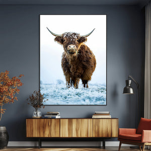Highland Cow Wall Art Canvas Print – Framed Frosty Winter